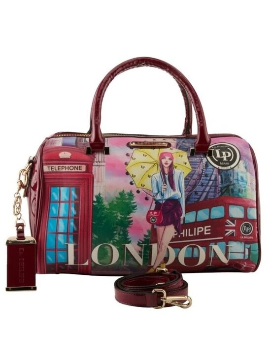 Handbags - LP La Philipe Purse "Umbrella in London" Handbag Red Large Bag Black Tote LP1020